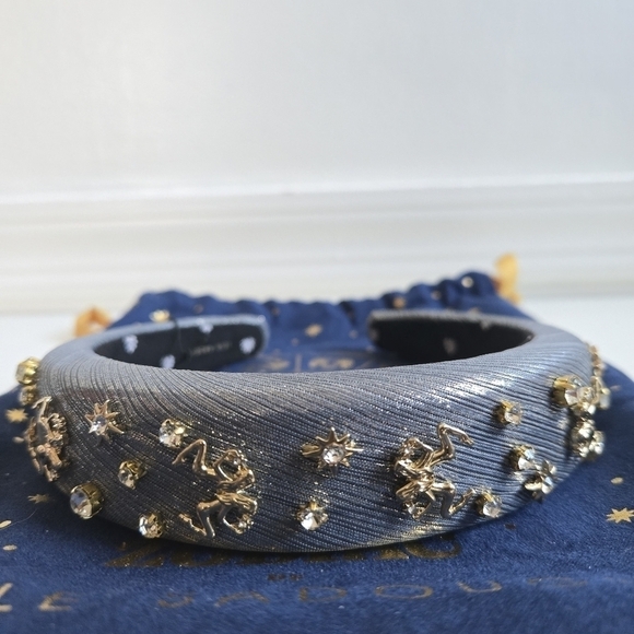 New LELE SADOUGHI Zodiac Gemini Alice Hand Embellished Lurex Headband Pewter NWT main image 4